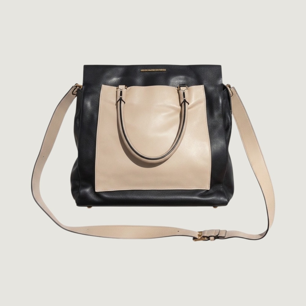 Marc by Marc Jacobs Black Cream Leather Colorblock Tote Satchel Crossbody Bag